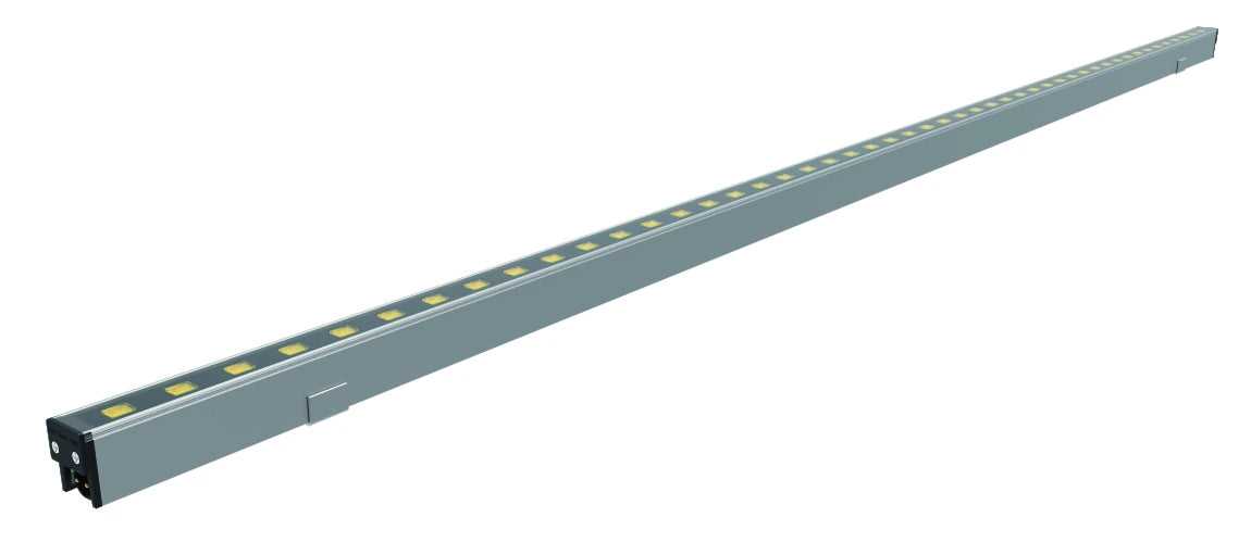 Slim grey linear fixture with visible individual LED packages