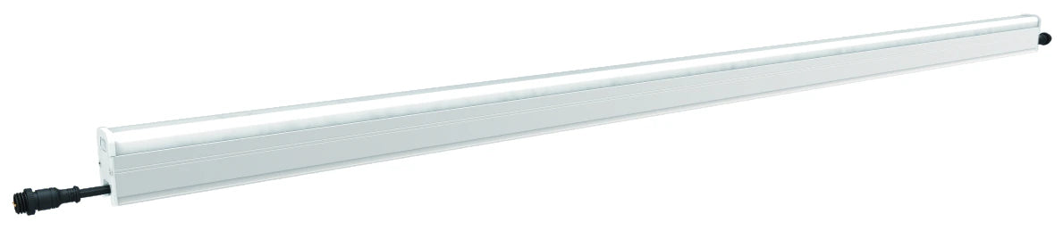 White linear light with continuous diffuser and grooved aluminium housing