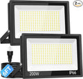 ISUERFY 200W LED Flood Light Outdoor with Plug, 24000Lm Super Brighter Security Light, IP66 Waterproof LED Worklight, 5000K Daylight White Exterior Floodlight for Yard Garden Garage Stadium(2 Pack)