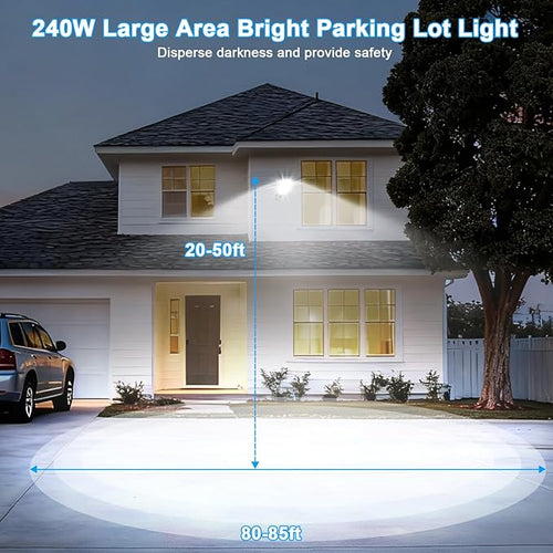 240W LED Parking Lot Light, with Dusk to Dawn 150LM/W Super Bright Outdoor Shoebox Street Lights IP65 Commercial Security Area Flood Lighting with Adjustable Bracket Heavy-Duty 100-277V