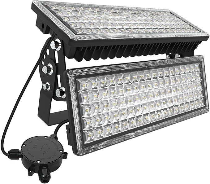 Kekeou 200W Flood Lights Outdoor, 28000LM 6500K Sports Arena Lighting | IP67 Waterproof, 10KV Surge, Flicker-free, 180° Adjustable Stadium Lights with 3-Way Junction Box