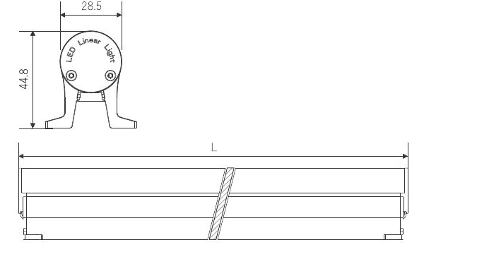 Original MY-LP28 dimension drawing showing the 28.5 mm housing width and 44.8 mm overall height